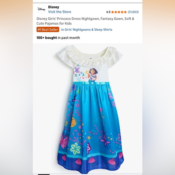 Disney- Encanto- 4T Mirabel Madrigal Costume Dress girl nightgown Floral Design - Picture 9 of 9